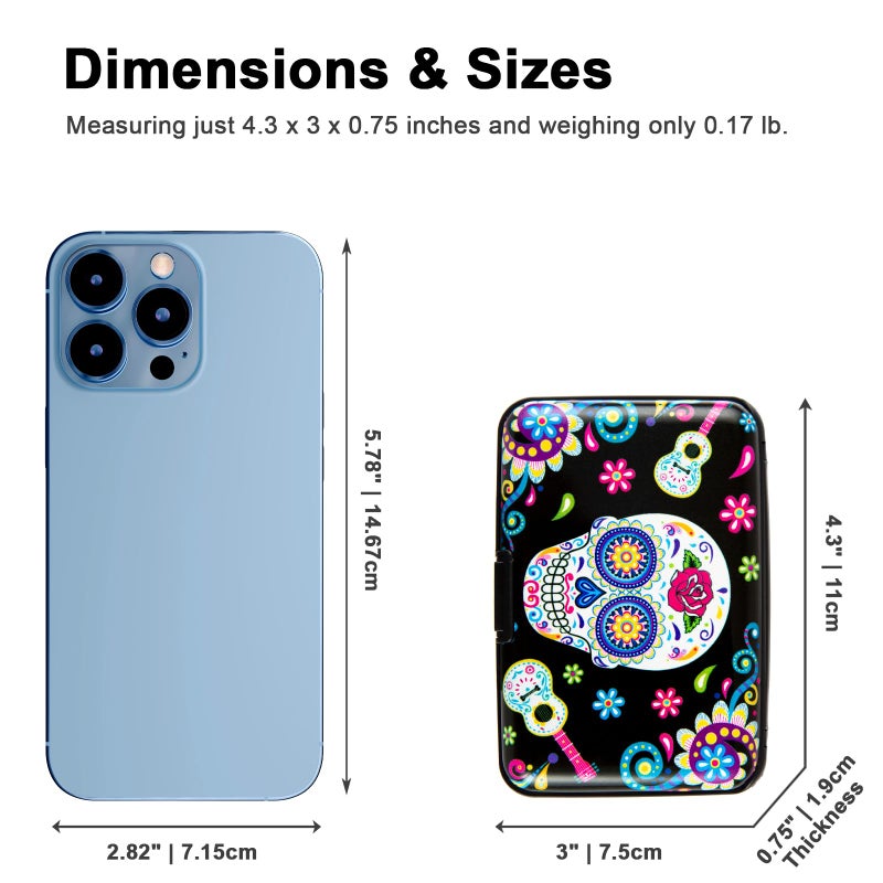 Kaabao Credit Card Holder Small RFID Blocking Wallet Business Metal Slim Mini Aluminum Hard Case for Women Men Gift (B Sugar Skull) - Image 5